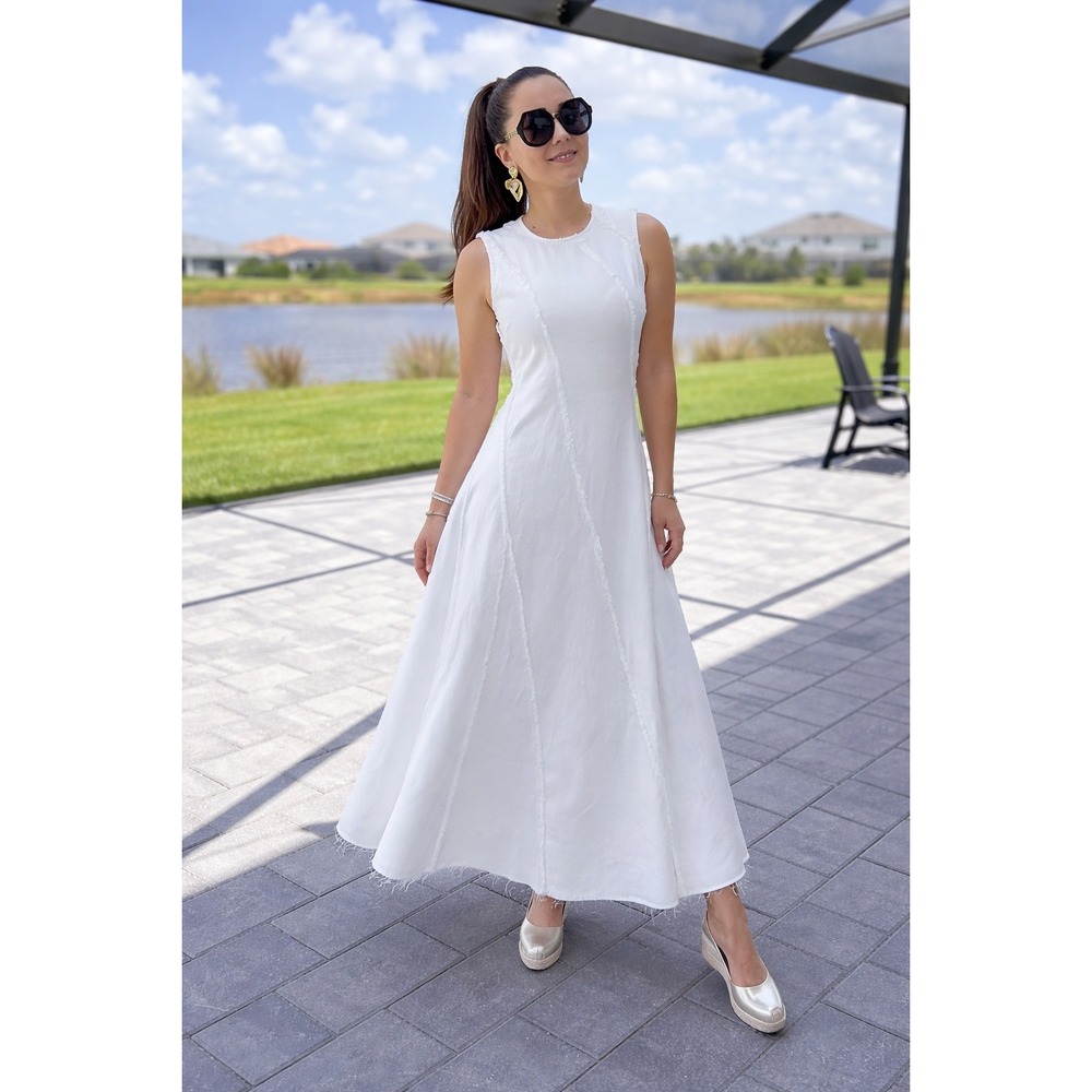 Zara White Sleeveless Midi Dress
